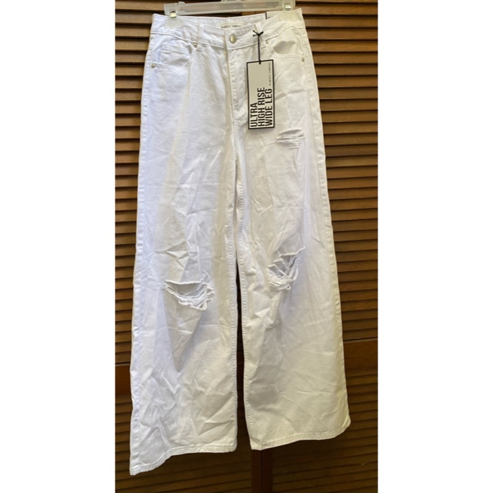 Ultra High Rise Wide Leg White Ripped Jeans